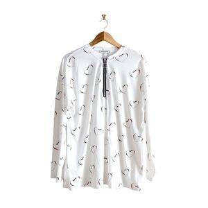 Misslook Womens Long Sleeve Quarter Zip Heart Print White Top Size 3XL
